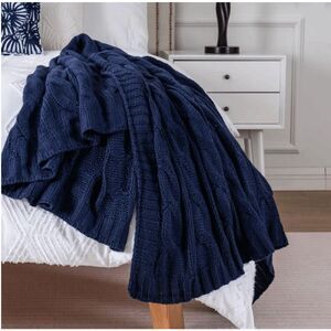 Bottilo Home Navy Blue Double Cable Knit Throw blanket 50x60" NWOT